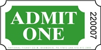 Roll Ticket - Admit One - Green - 2000ct Roll