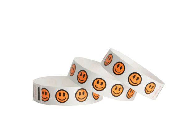 Tyvek® Wristbands -- Smiley Faces - Day Glo Orange