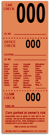 Valet Parking Tickets - Salmon - 1,000 Count